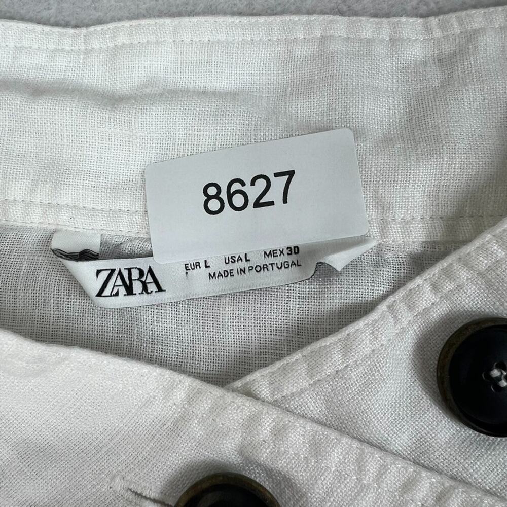 Zara Top Women's Size L White Linen Oversize With Buttoned High Neck - Picture 6 of 8